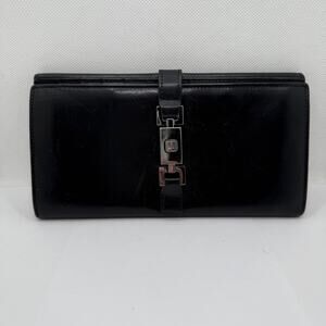 GUCCI Jackie Black Leather Piston Long Wallet Authentic Y2k